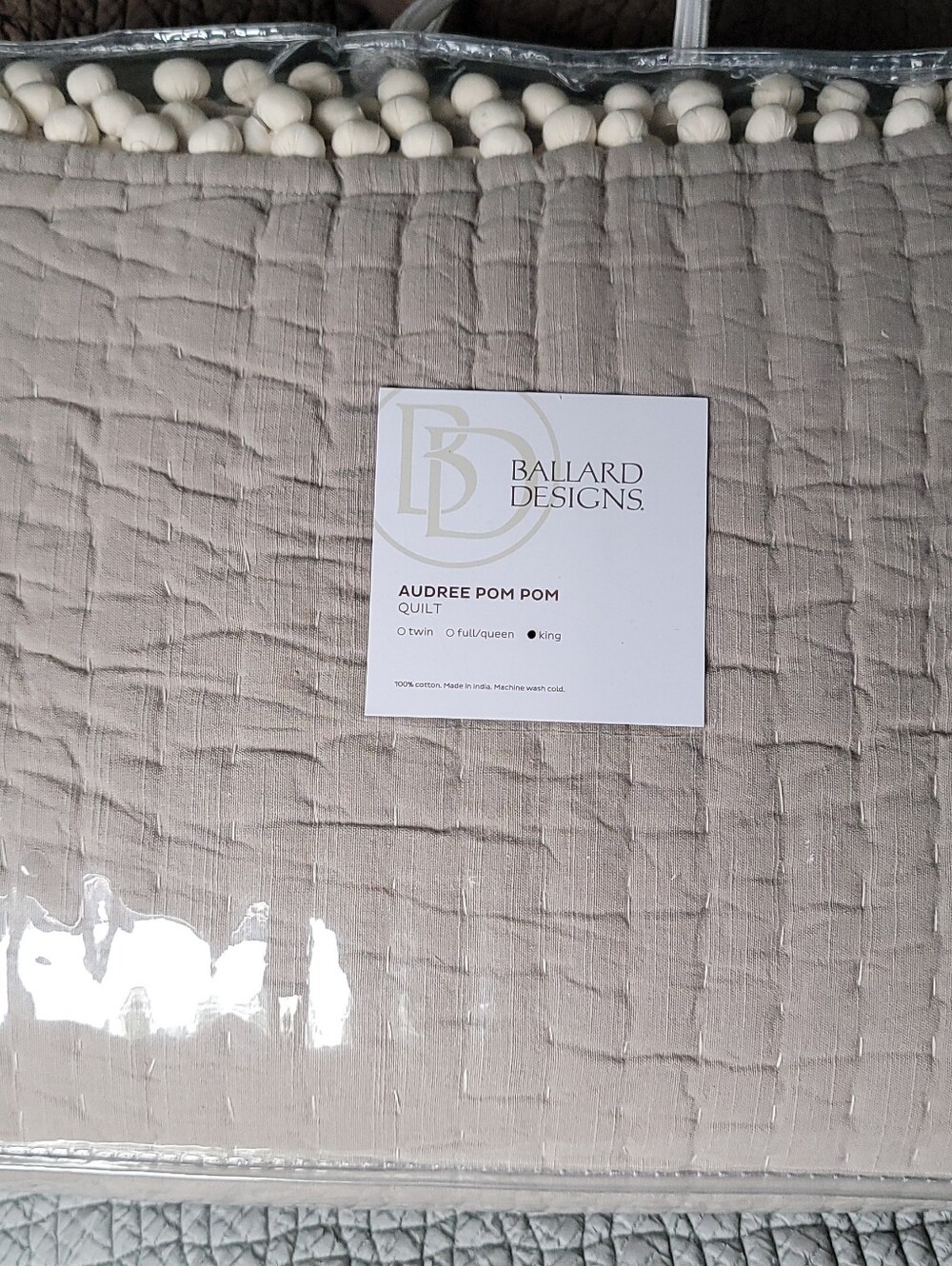 NWT Ballard Designs Audree Pom Pom Quilt King Bedding Set, Quilt+Two Euro Shams